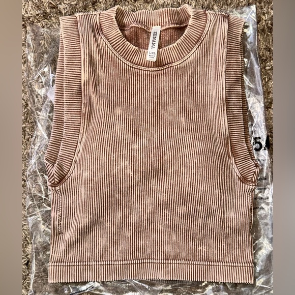 Zenana Outfitters Tops - Zenana Outfitters Ribbed Cropped Tank Top in Mocha L/XL
